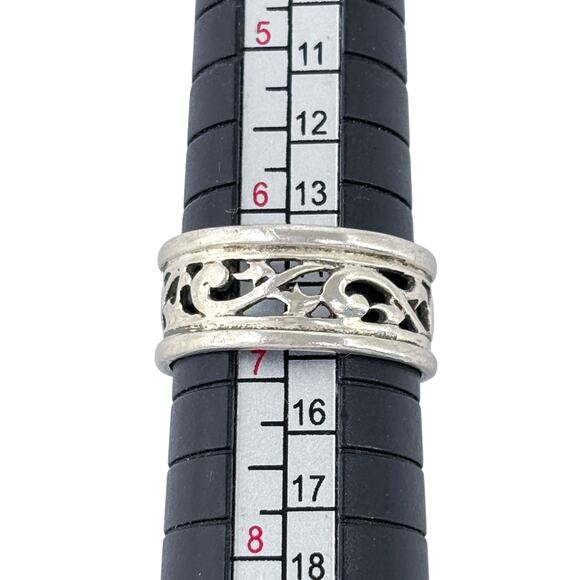 Filigree Eternity Band | Openwork Design | Vintage Sterling Silver 925 Size 6.5 - Picture 7 of 9